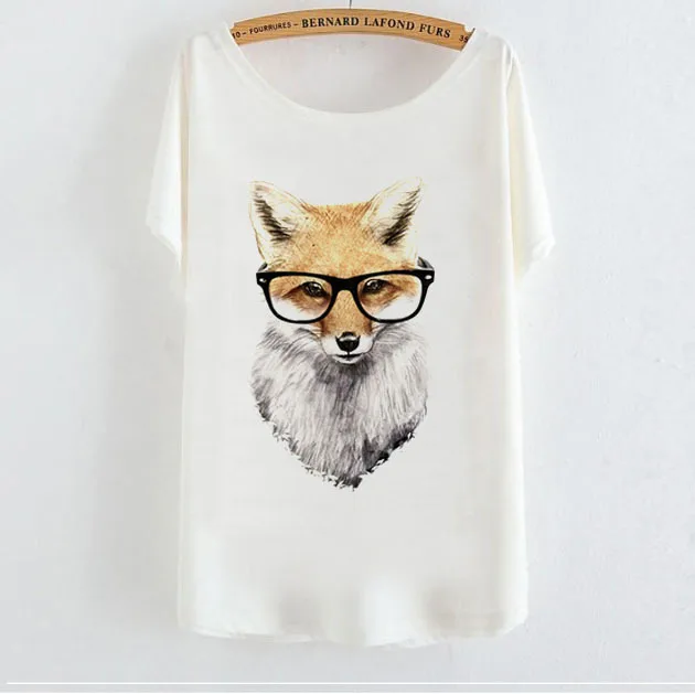 

Fashion Female Animal Pattern Fox Print T-Shirt Women Tshirt 2019 Summer Korea Casual Short Sleeve O-Neck Tee Shirt Femme