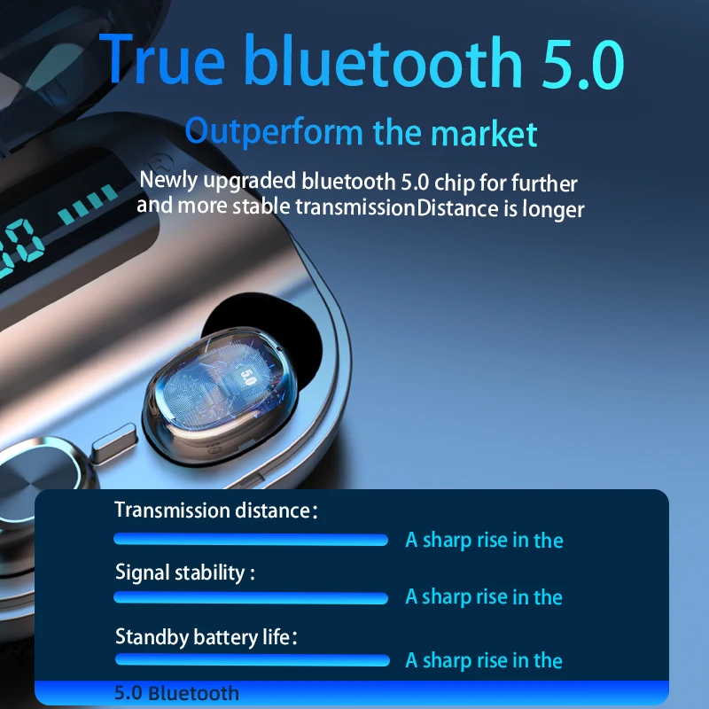 Размер Беспроводной Bluetooth наушники со светодиодными огнями V5.0 сенсорный