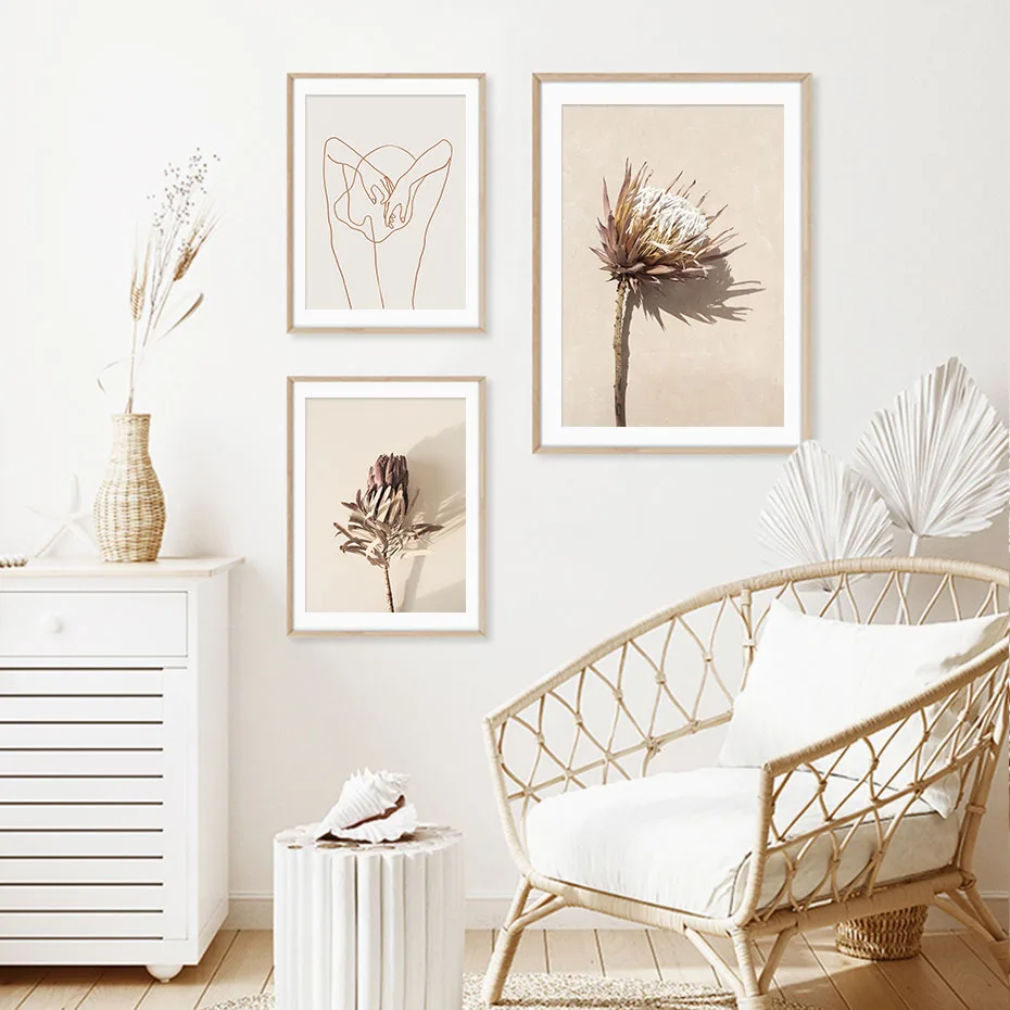 Beige-Close-Up-Floral-Dried-Protea-Flowers-Leaf-Shadow-Poster-Canvas-Painting-Prints-Wall-Art-Pictures (1)