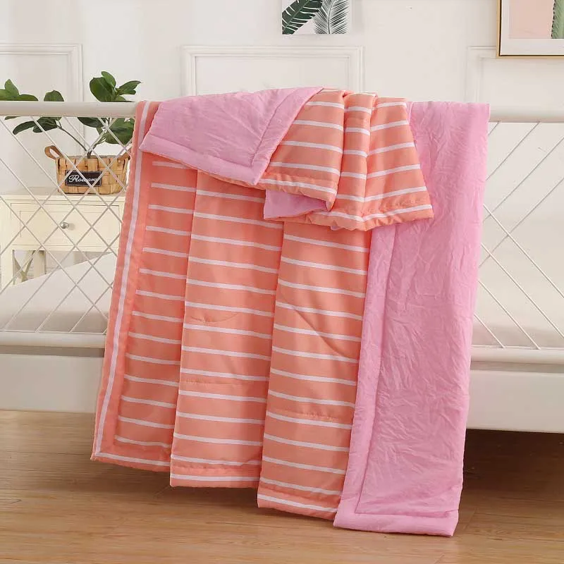 Мягкое дышащее одеяло для кондиционера, тонкие полосатые клетчатые удобные постельные принадлежности, розовое, серое, фиолетовое одеяло - Цвет: Pink Stripe