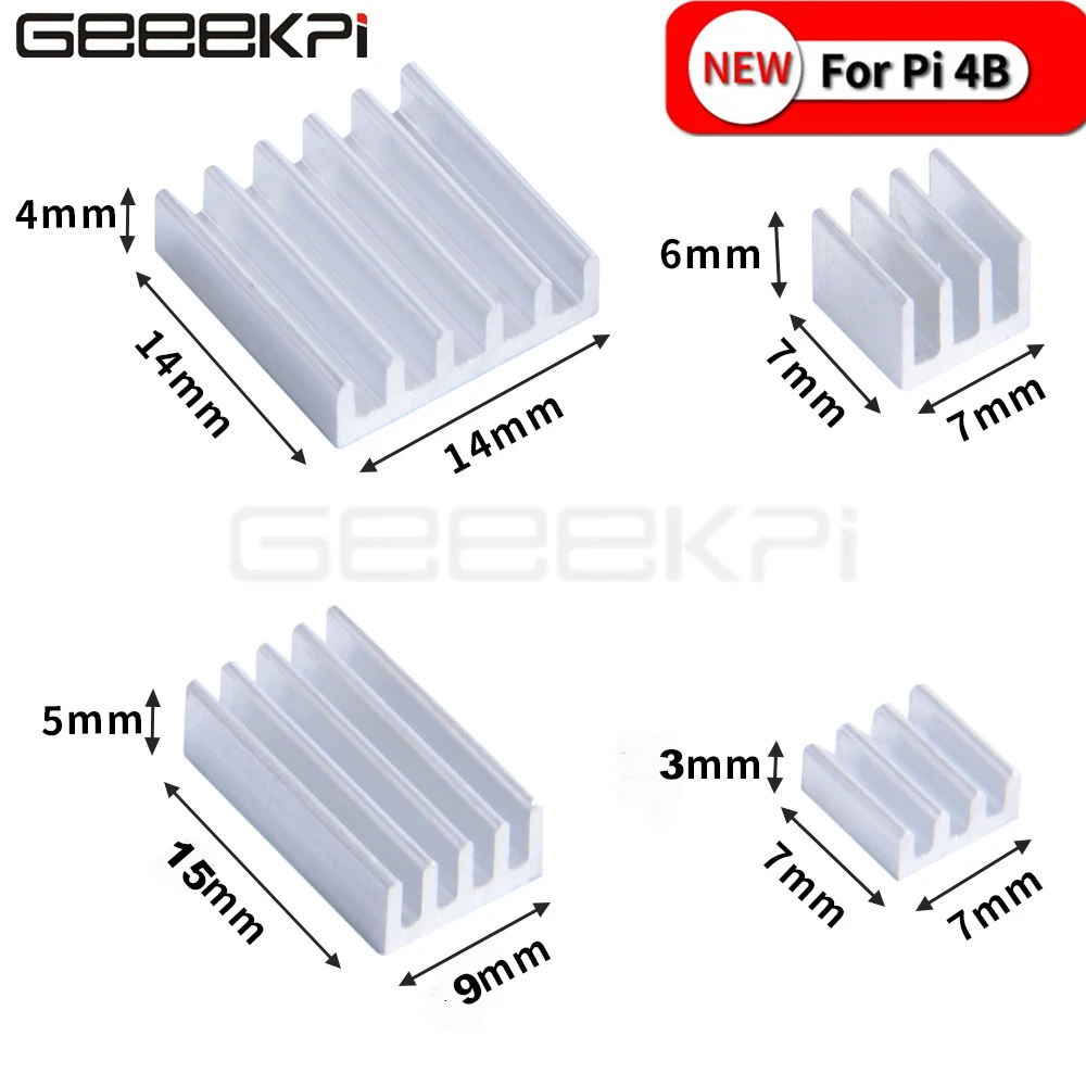 

GeeekPi New! 1 Set of 4 pcs Aluminum Heat Sink or 5 set Pack for Raspberry Pi 4B Pi 4 Model B