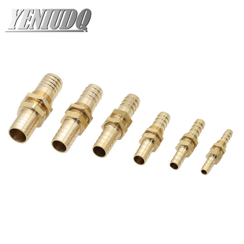 Pipe  6 8 10 12 14 16mm Hose Barb Bulkhead Brass Barbed Tube Pipe Fitting Coupler Connector Adapter For Fuel Gas Water Copper