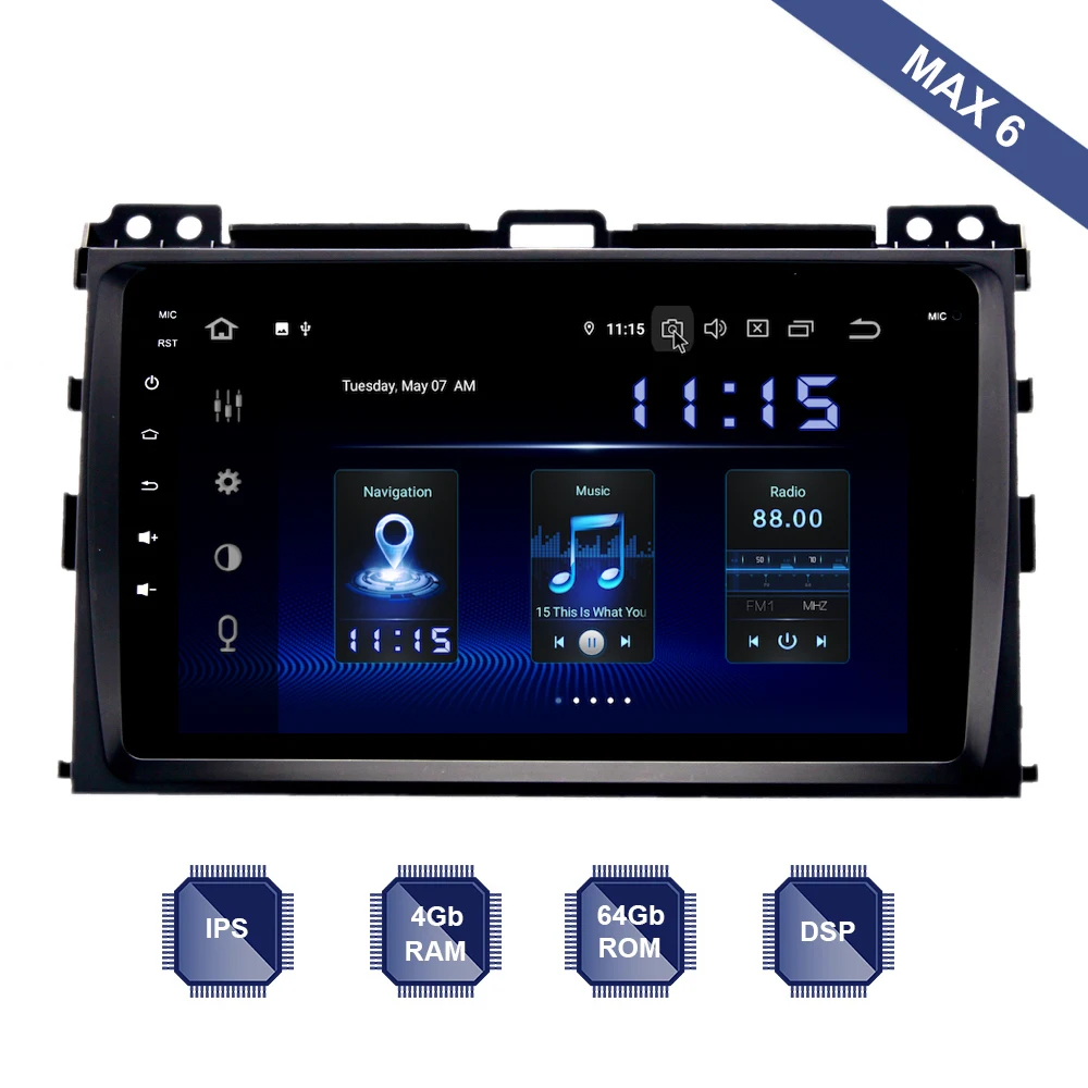 Автомагнитола 2 Din gps Navi для Toyota Land Cruiser Prado 120 2003-2009 Android 9,0 Auto PX6 DSP ips HDMI 4 Гб+ 64 Гб RDS Wi-Fi BT DAB