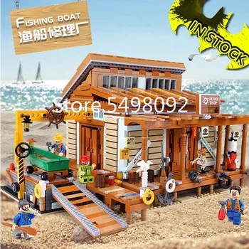 

In Stock PG-12004 Ideas Movie Series Old Fishing Shipyard Repair Shop Building Block Bricks Toys Gift For Kid 30106