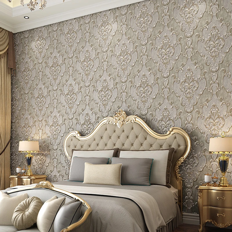 European Geometric Luxury Damask 3D Embossed Non-woven Blue Black Wallpaper for Bedroom Living Room Wall Paper Roll Home Decor