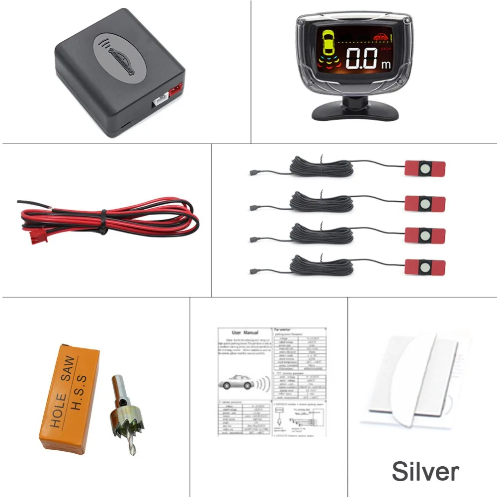 Автомобильный парковочный набор датчиков светодиодный/lcd/Buzzer 4 Плоский Обратный Датчик парковки с монитором комплект 16 мм 12 в резервный Радар монитор системы