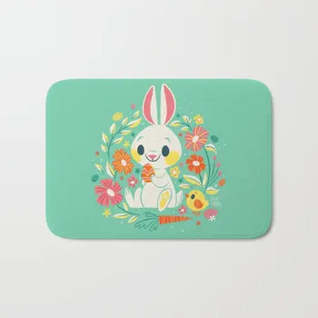 

HOT Bathroom Rugs Sweetest Easter Bunny Bath Mat Flannel Absorbent Non Slip Doormat Entrance Door Bath Room Mats Easter 40x60