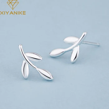 

XIYANIKE 925 Sterling Silver Prevent Allergy Leaves Stud Earrings For Women Small Trendy Ear Hoops Handmade Wedding Jewelry
