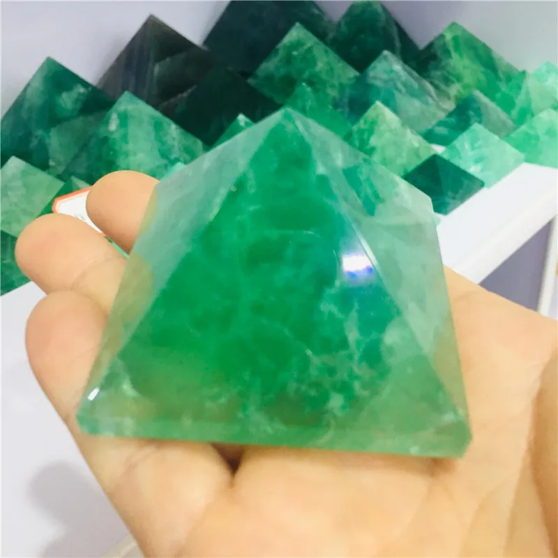 4-5CM natural rock green fluorite quartz crystal aura pyramid treatment