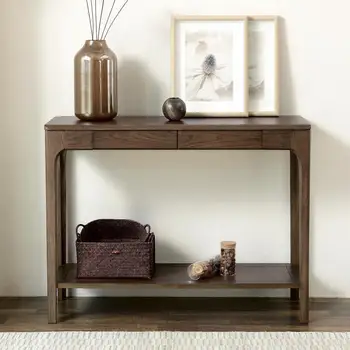 

Pure wood porch table Japanese oak modern minimalist with storage console table rack