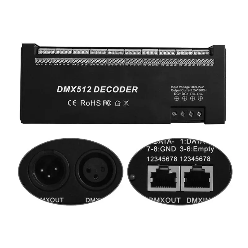 30 канальный RGB dmx512 декодер светодиодная полоска dmx контроллер 60A dmx диммер драйвер pwm вход DC12-24V 30CH dmx декодер светильник управления