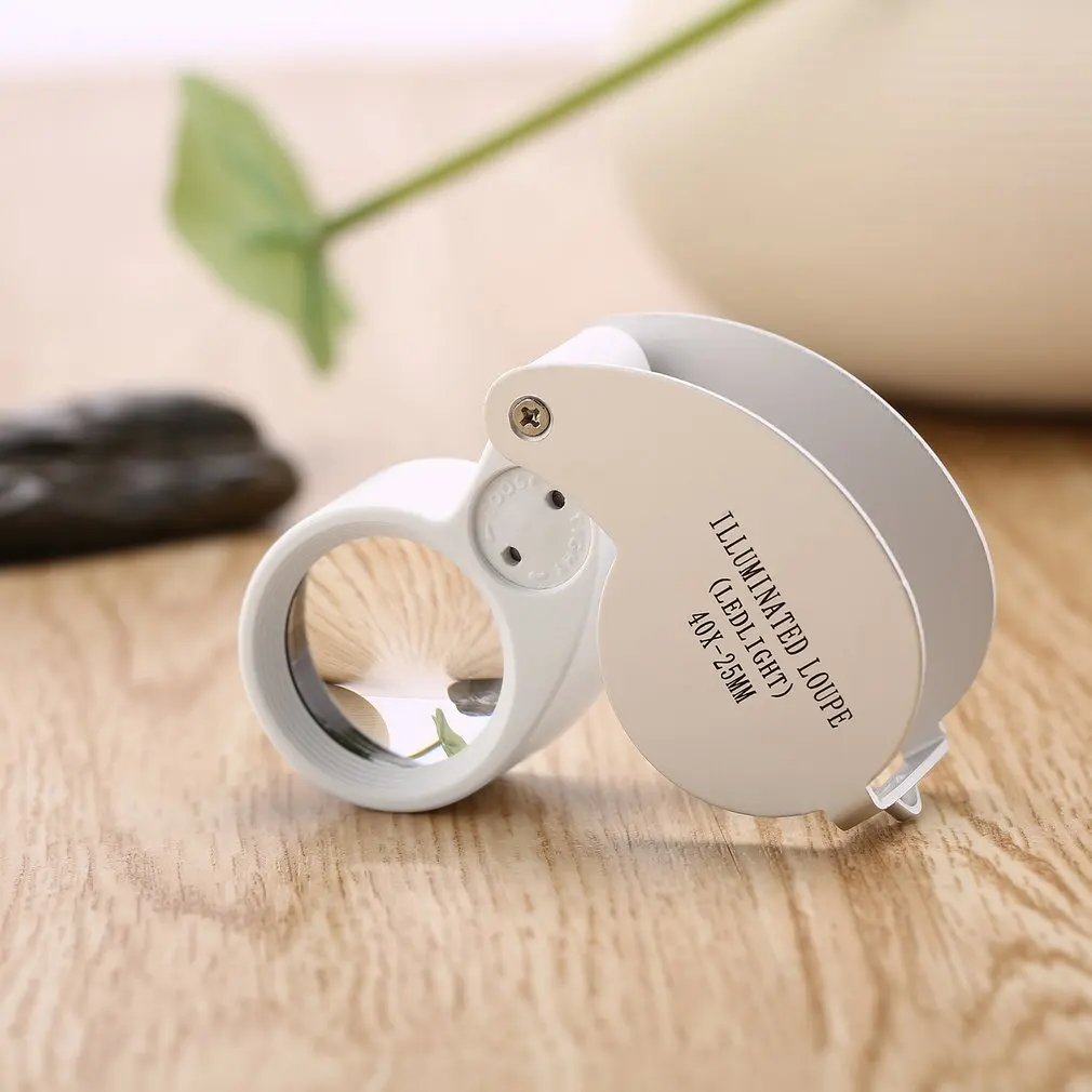 Mini 40x25mm Jewelry Jade Magnifier Illuminated Loupe Portable Fold LED Magnifying Glass Gift Inspecting Cash Stamps Coin