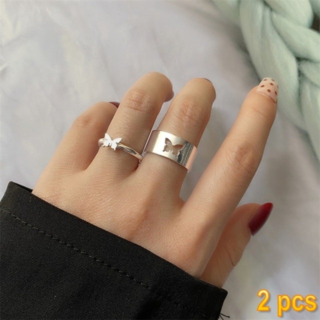 Butterfly Hip Hop Rings Multi-layer Adjustable Chain Two Open Finger Rings Alloy man Rotate Rings for Women Party Gift