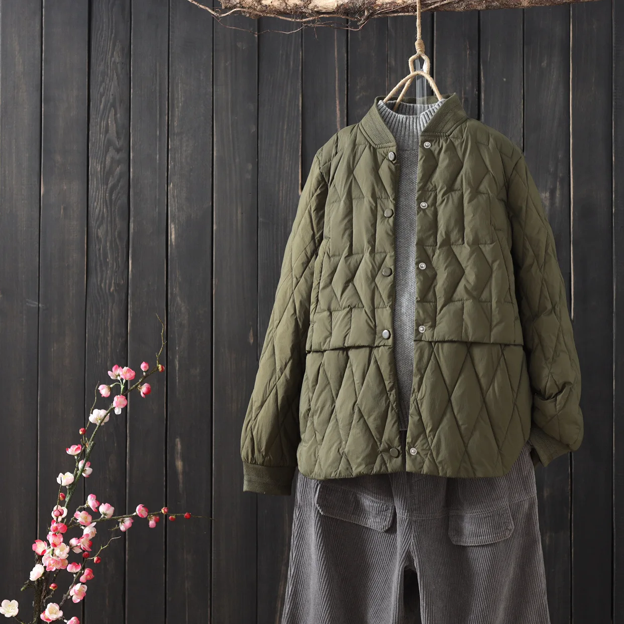 Autumn And Winter New Style Retro Rhombus Slimming Short down Jacket Baseball Cotton Coat Blouses Four Colors