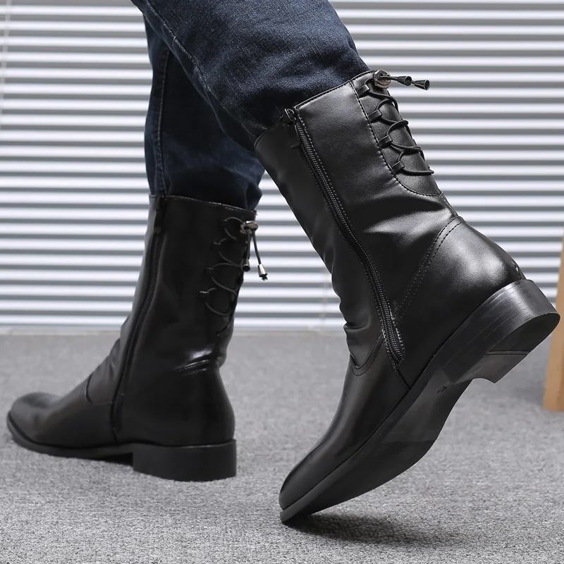 Botas altas de media caña para hombre, zapatos de piel de vaca con punta en  pico, para club nocturno, motocicleta, primavera y otoño, nueva moda -  AliExpress Calzado
