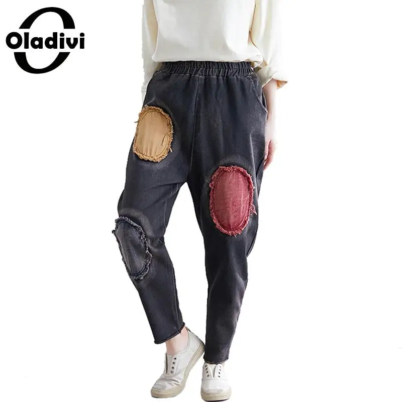 

Oladivi Plus Size Women Clothing 2019 Autumn Hole Denim Jeans Harem Pants Fashion Ladies Casual Loose Pantalones Trousers 3XL