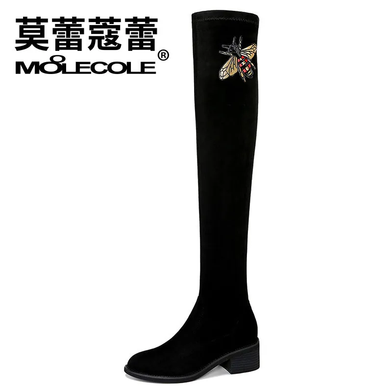 

Moolecole 2019 Winter New Style Pointed Toe Chunky Heel over-the-Knee Boots Foot Covering Thigh Boot Casual WOMEN'S Shoes 8375