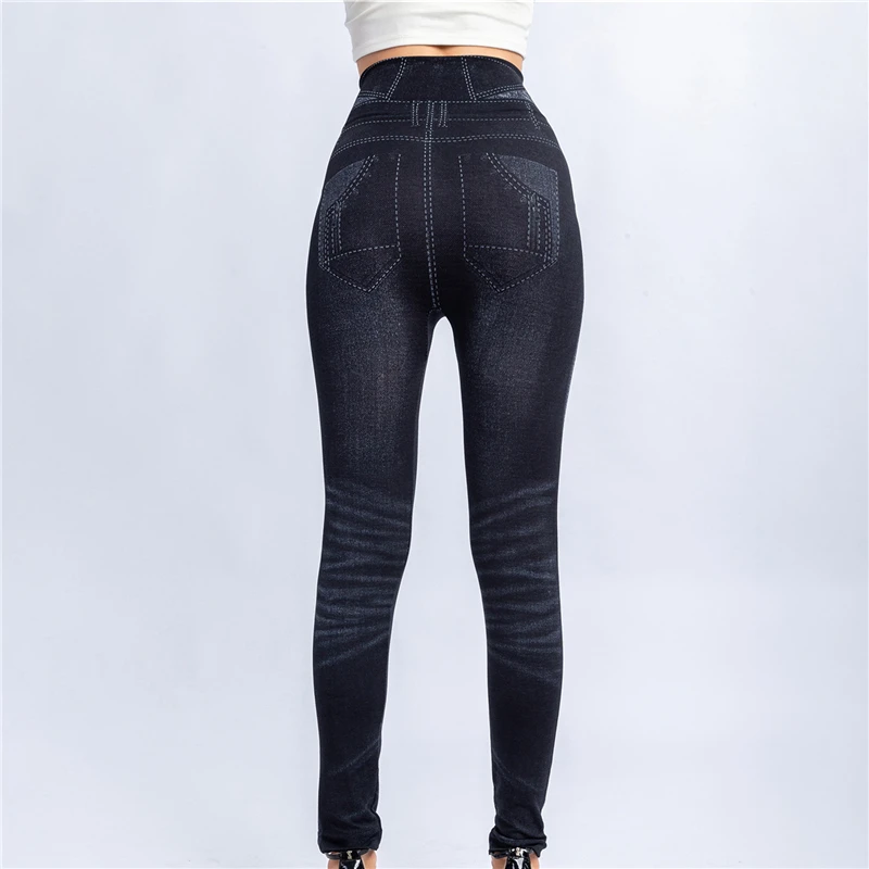 yoga pants for women Women 2022 Imitation Distressed Denim Jeans Leggings Casual High Waist Slim Elastic Pencil Pants Fitness Workout Fashion Legging flare leggings