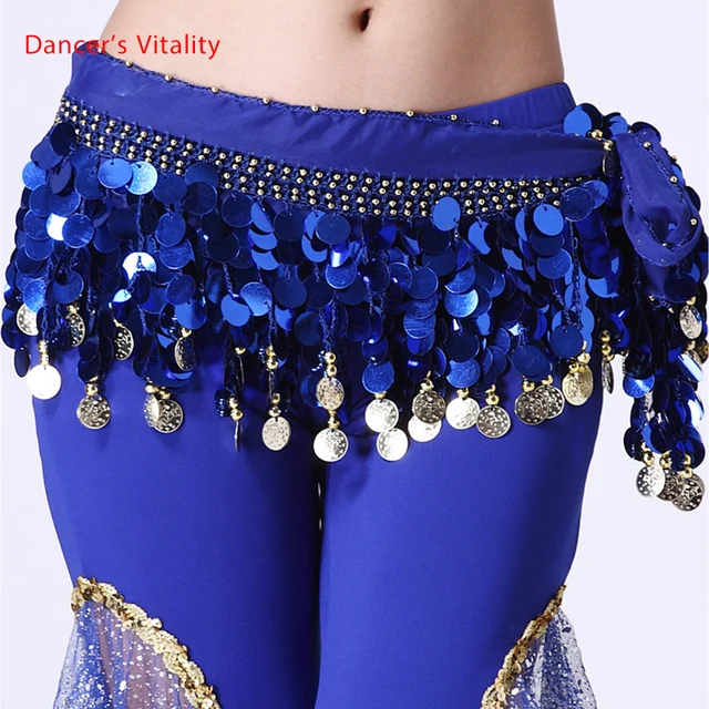 Belly dance belt costumes sequins tassel belly dance hip scarf for women belly dancing belts indain colors belt deep blue