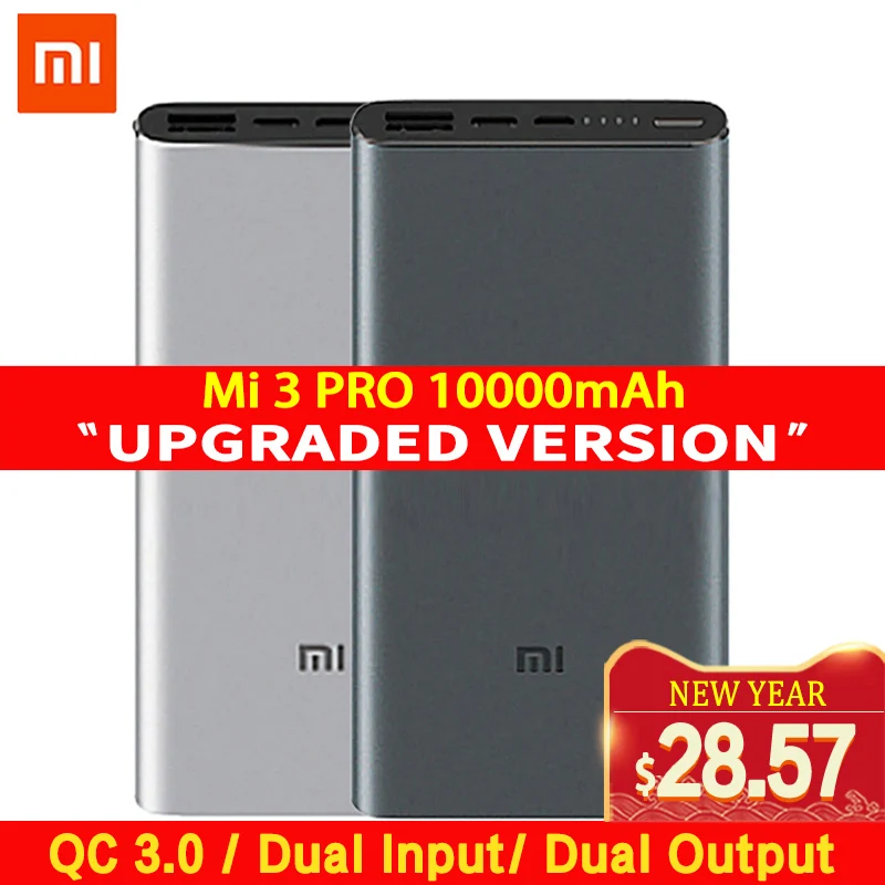 Xiaomi Mi 3 Pro 10000mAh Power Bank Two way Quick Charge USB C Dual Input Output
