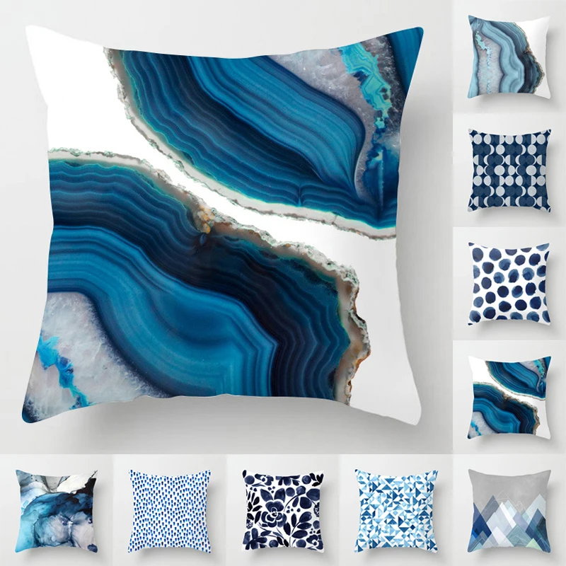 45 * 45CM Geometric Cushion Cover Blue abstract printed Polyester Throw Pillow Case Art Pillowcase Square Home Decor | Дом и сад