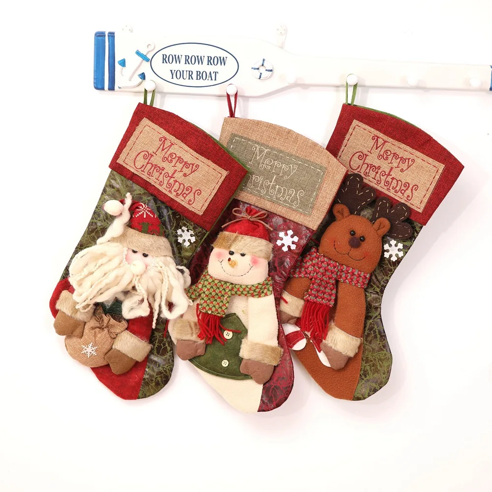 

Christmas Tree Ornaments Stocking Hanging Cloth Santa Claus Sock Christmas Decoration Xmas Gift Candy Bag New Year Pendant 1pc