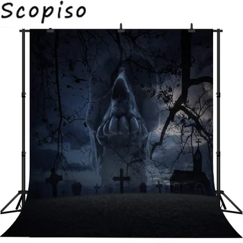 

Scopiso Photography Background Horrible Skull Cemetery Halloween Theme Backdrop Professional Photo Background Studio Prop