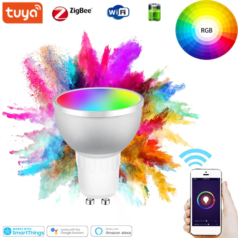 Умная Светодиодная лампа Zigbee 3 0 Gu10 1-6 шт. 5 Вт RGB работает с приложением Tuya SmartThings