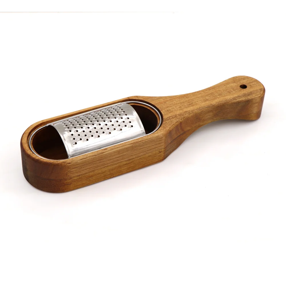 Jaswehome Stainless Steel Cheese Grater with Removable Acacia Wood Collector Cheese Grater With Box Cheese Tools Server