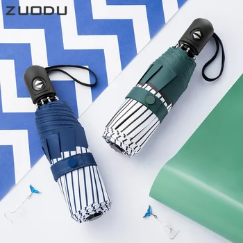 

ZUODU Stripe Automatic Women Parasol UV Protection Mini Pocket Femal Umbrella Small Portable Automatic Beautiful Parasol Light