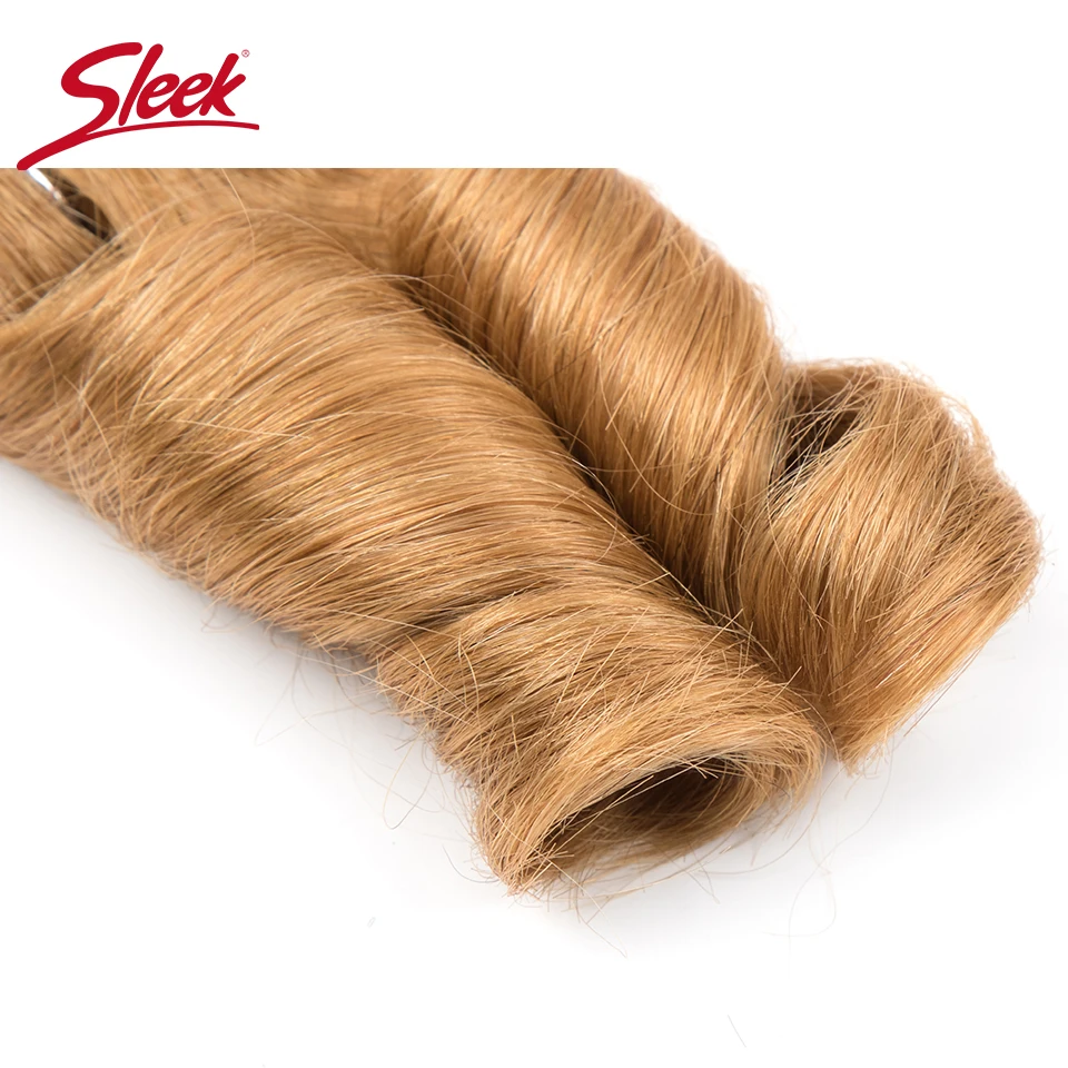 Sleek Double Drawn Loose Wave Blonde #27 33# Brown 4# Color Short Brazilian Bundles With Clocure Cheap Remy Human Hair 158 Grams