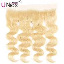 Волосы UNICE бразильские объемные Волнистые Кружева Фронтальные#613 блонд свободная часть от ушей до ушей человеческие волосы Кружева Закрытие Размер 1" x 4"