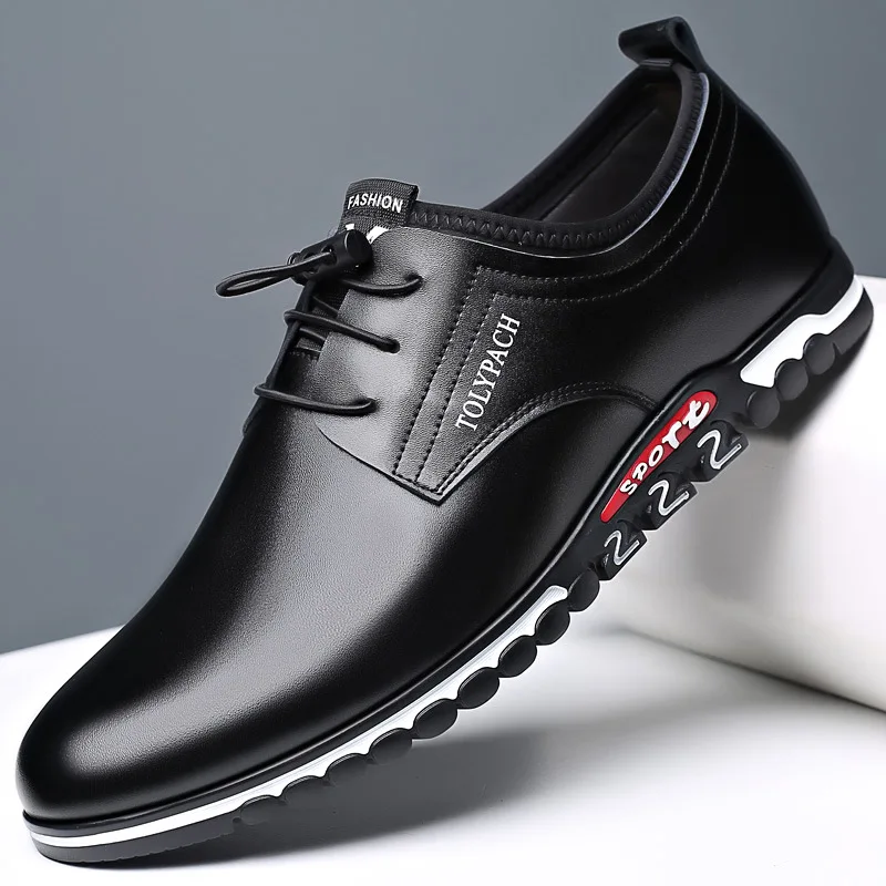 Brand Men Big Size Casual Leather Shoes 2020 New Thick Bottom Slip-on Shoes Round Toe Lace Up Leather Shoes Men Oxford Shoes
