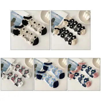 

Women Crystal Fiber Short Boat Socks Sweet Floral Jacquard Ultra-Thin Hosiery