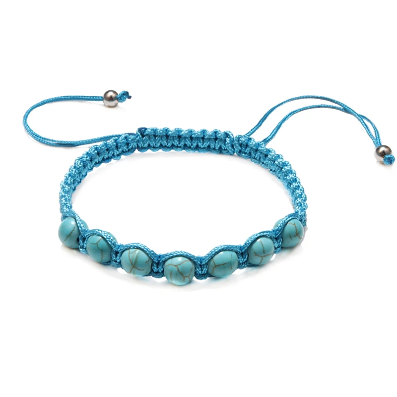 lake blue rope Модный натуральный камень Голубой Бирюзовый Плетеный веревочный браслет для женщин и мужчин Ручной работы Бусины Браслеты Дружбы плетение ювелирные изделия подарок - Окраска металла: lake blue rope