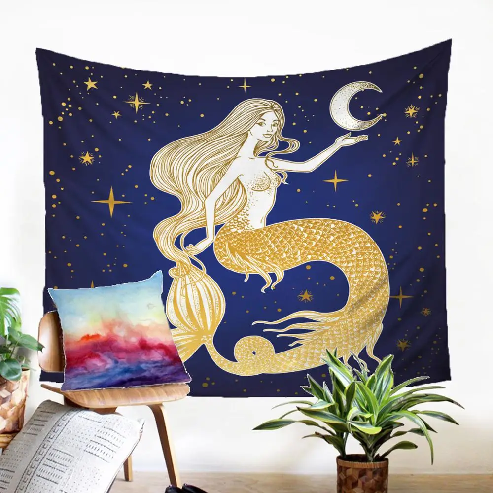 

Fabic Wall Tapestry Beauteous Macrame Panel Mermaid Design Gobelin High Quality Home Textiles Wall Papers Home Decor