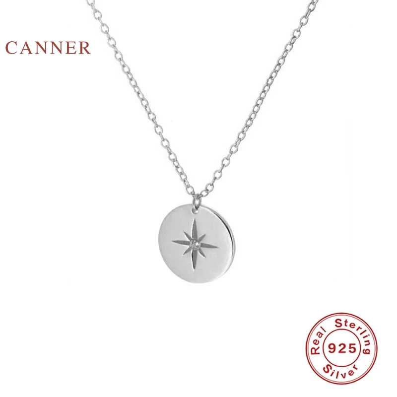 CANNER 925 Sterling Silver Necklace For Women 2020 Jewelry Round Card Eight-pointed Star Geometric Eyes Chain Choker Pendant - Image 2