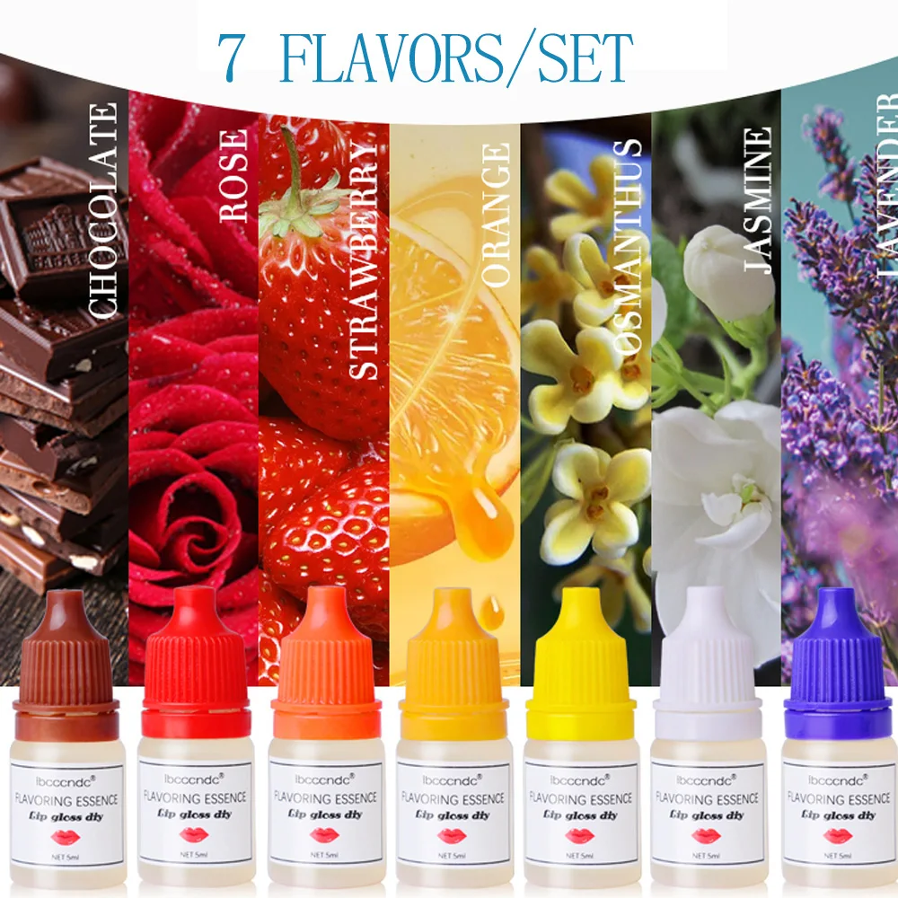 

7 Flavors Natural Flavor Essence for Handmade Cosmetic Lip Gloss Base Lipgloss DIY Food Grade Fragrance Flavoring Essential oil