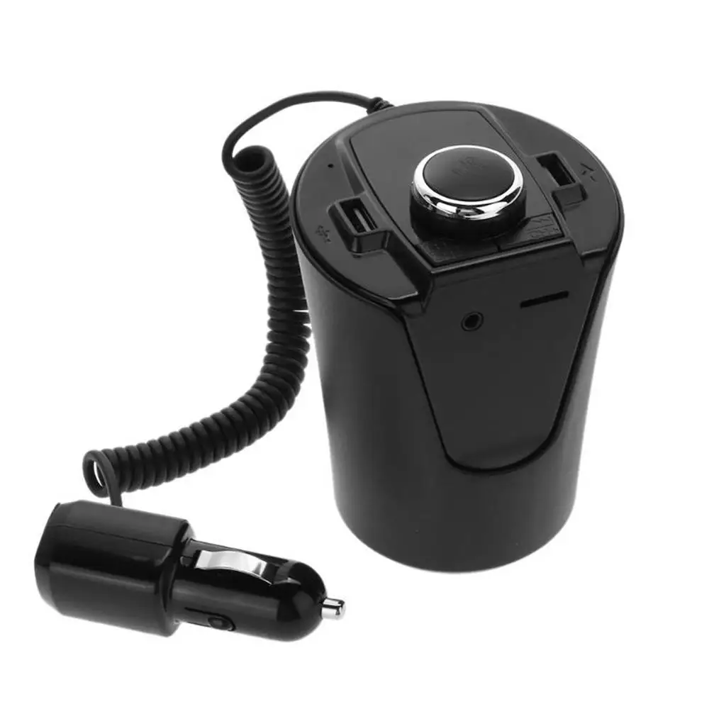 Multi Function Dual USB Ports Car Charger Cup Holder 5V 2.1A Cigarette Lighter bluetooth Car Kit FM Transmitter Support TF card