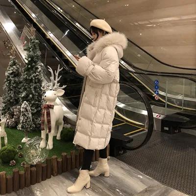 Heydress зима новая Корейская версия женское шифоновое свободное лоскутное платье с длинным рукавом большой меховой воротник хлопок повседневный комплект зимние толстые пальто - Цвет: WHITE