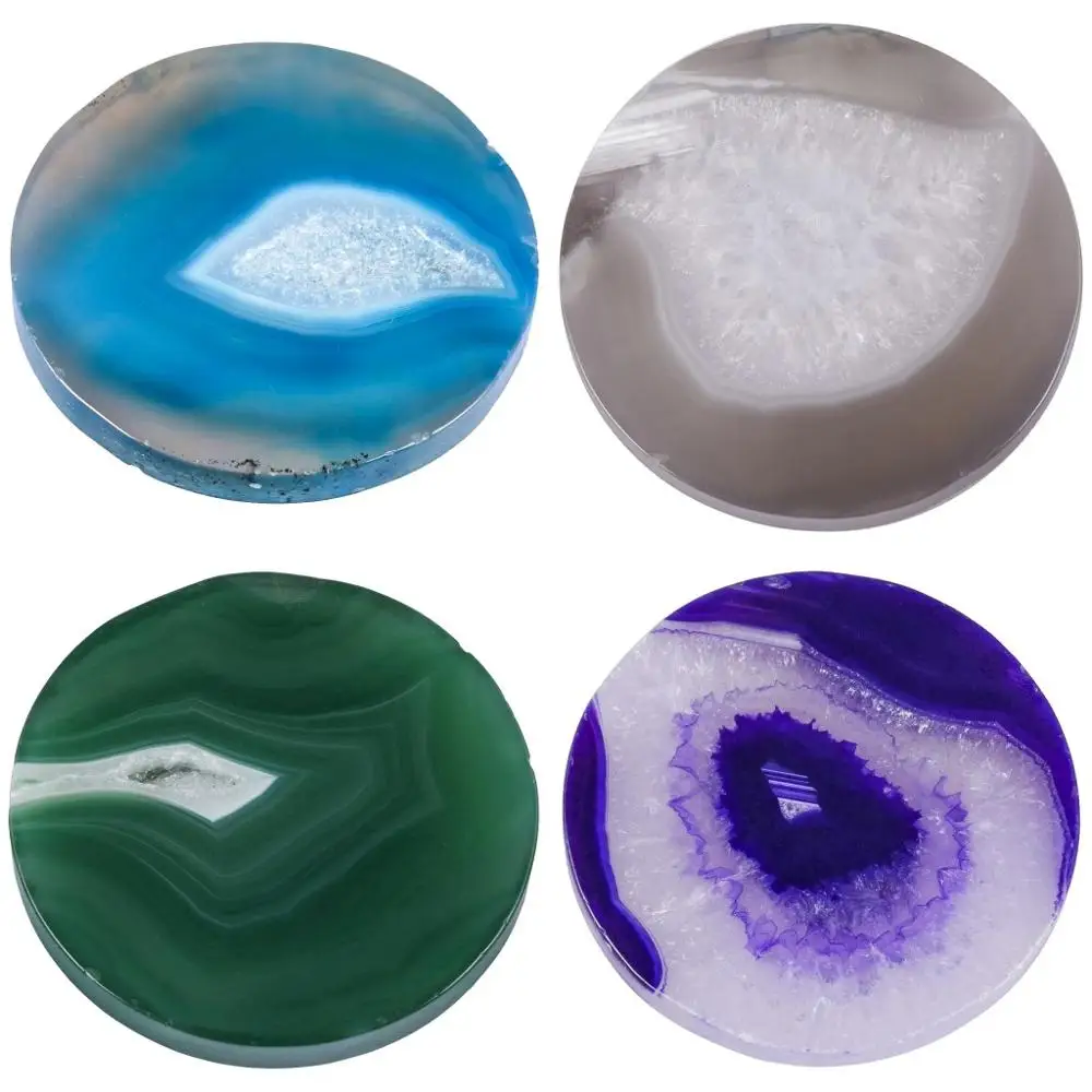 

TUMBEELLUWA 1Lot (4Pc)Polished Agate Light Table Slices,Reiki Crystal Geode Stone Slabs Cards,Wedding Home Decor Jewelry Makings