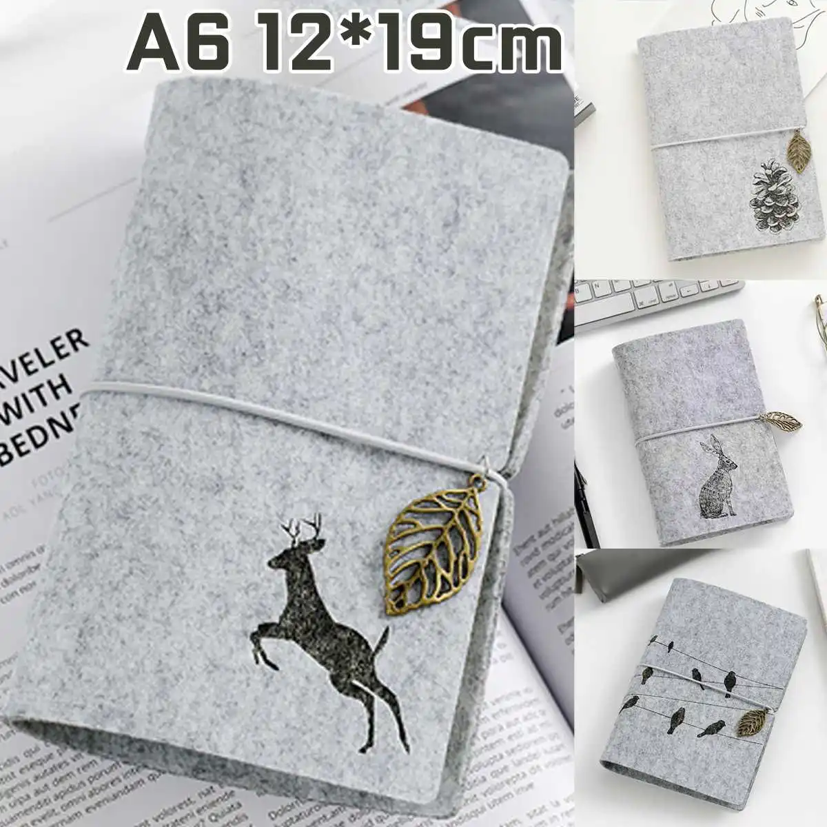 

Cute Felt Cover Notebook A6 Loose Leaf Inner Core Notebook Diary Plan Binder Office School Supply Ring Binder Schedule Journal