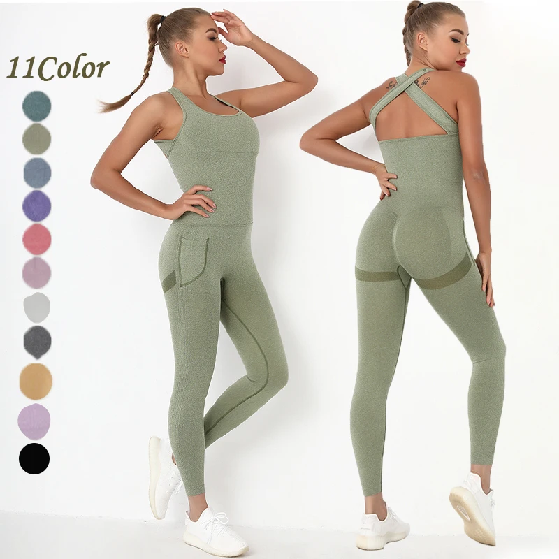Ropa para ejercicio sin costuras para mujer, mono deportivo de una pieza, conjunto de yoga, ropa deportiva, traje de gimnasio transpirable absorbente para el sudor