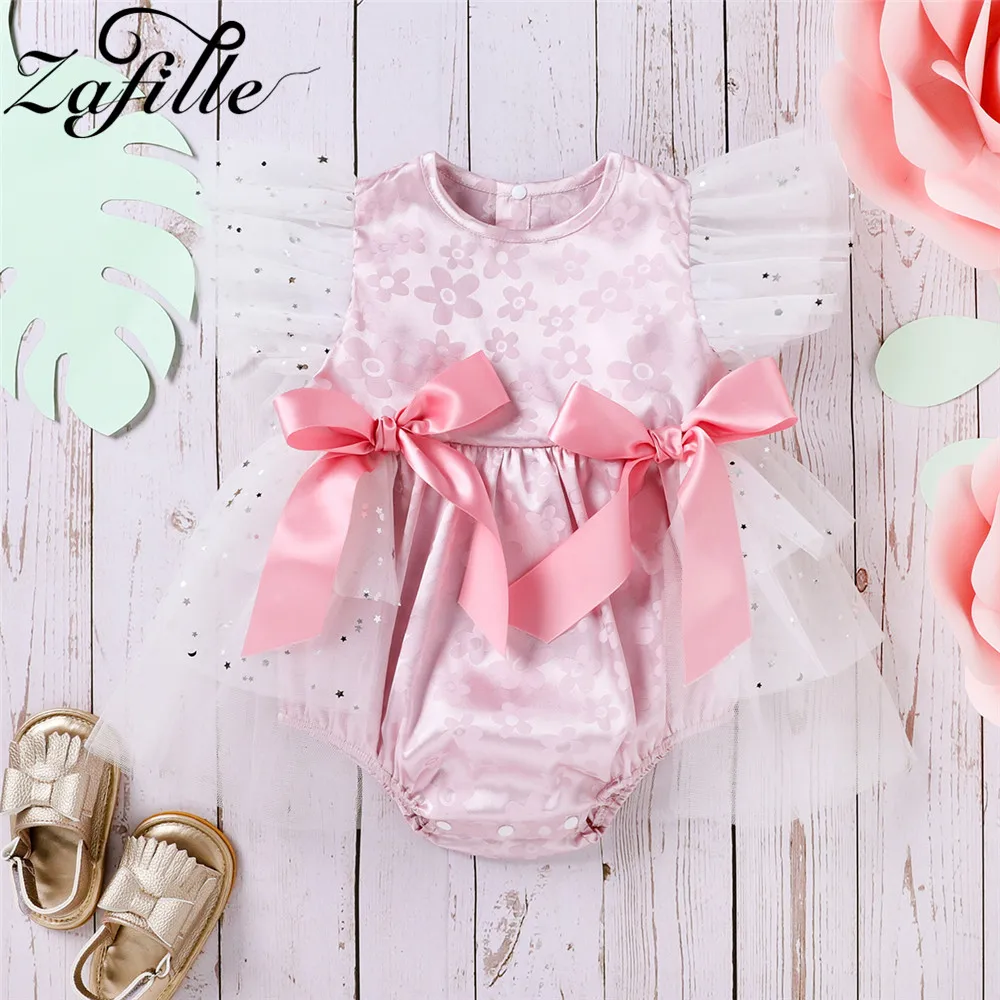 

ZAFILLE Summer Baby's Rompers Cute Kids Girls Clothing Mesh Ribbed Bow Lace Bodysuit For Newborns Princess Outfits 0-12 Months