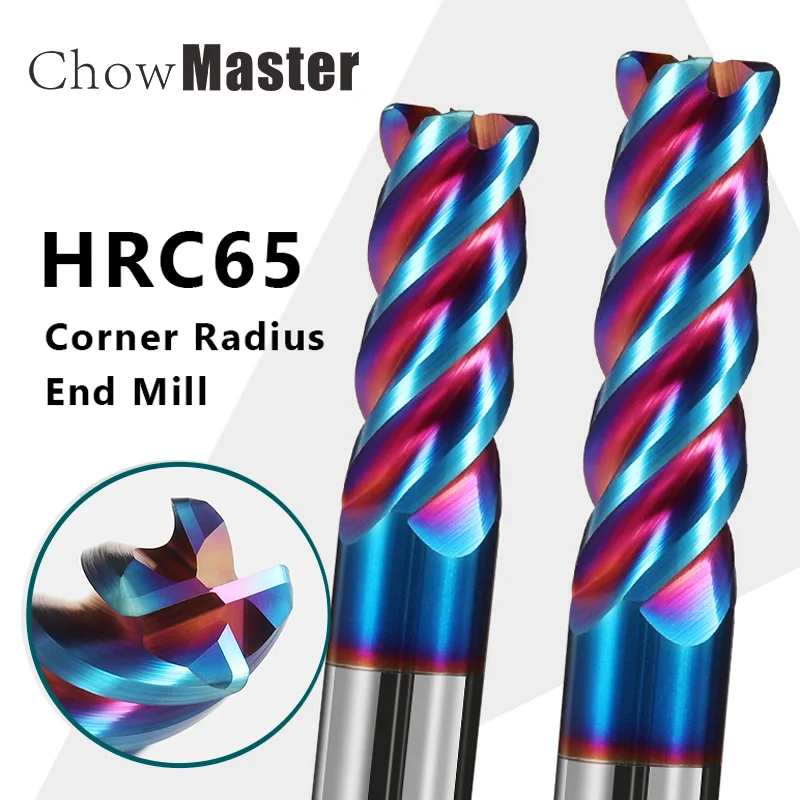 Tungsten carbide Corner Radius End Mill HRC65 R0.2 R0.5 R1 4 Flutes Metal Router Tool Surface Machining CNC R Bullnose Cutter |