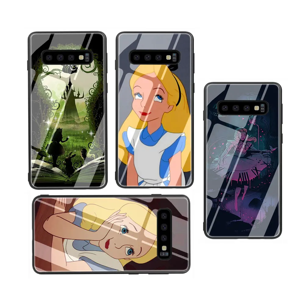 EWAU Алиса в стране чудес закаленное Стекло чехол для телефона чехол для Galaxy S7 край S8 9 10 Plus, Note 8, 9, 10, A10 20 30 40 50 60 70