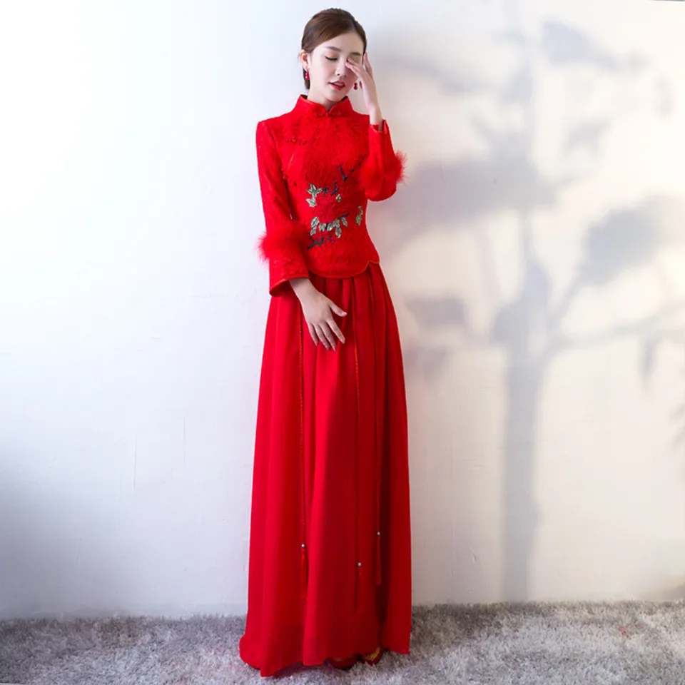 chinese collar long gown