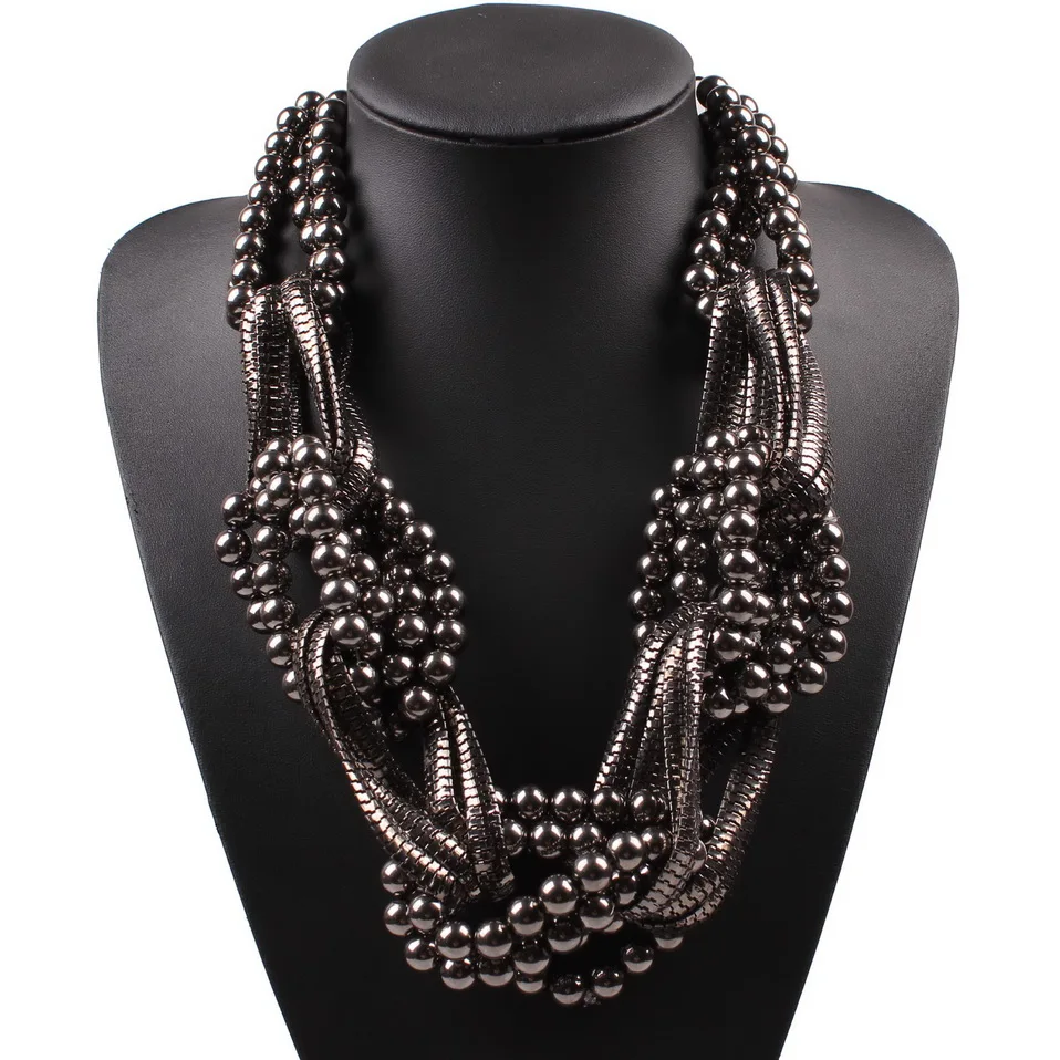 Fashionable New Design Brand Statement Necklace Alloy Chain Bead Chunky Big Pendant Necklace For Women Jewelry Wholesale