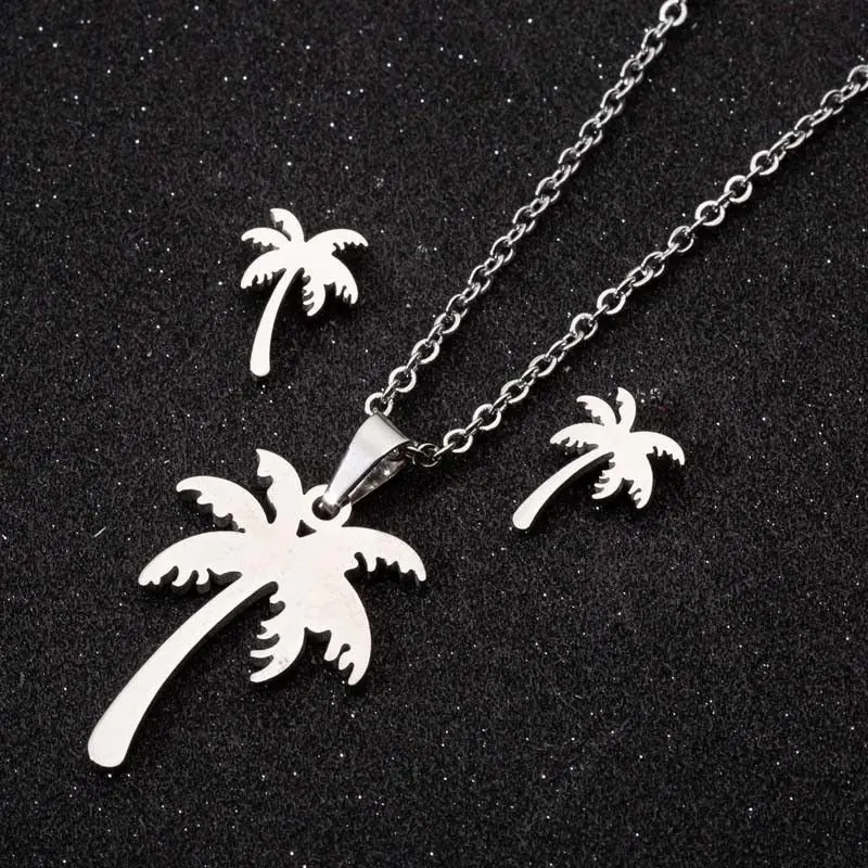 necklace set 051 Hfarich Мода из нержавеющей стали, в виде слона кошка колье «бабочка» женщины олень Луна и звезда длинный комплект ожерелья и цепочки друг подарок - Окраска металла: necklace set 051
