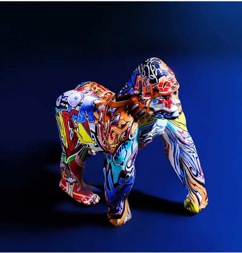 Graffiti Gorilla Figurine Statue Animal Sculpture Desk Bedroom Home Decor